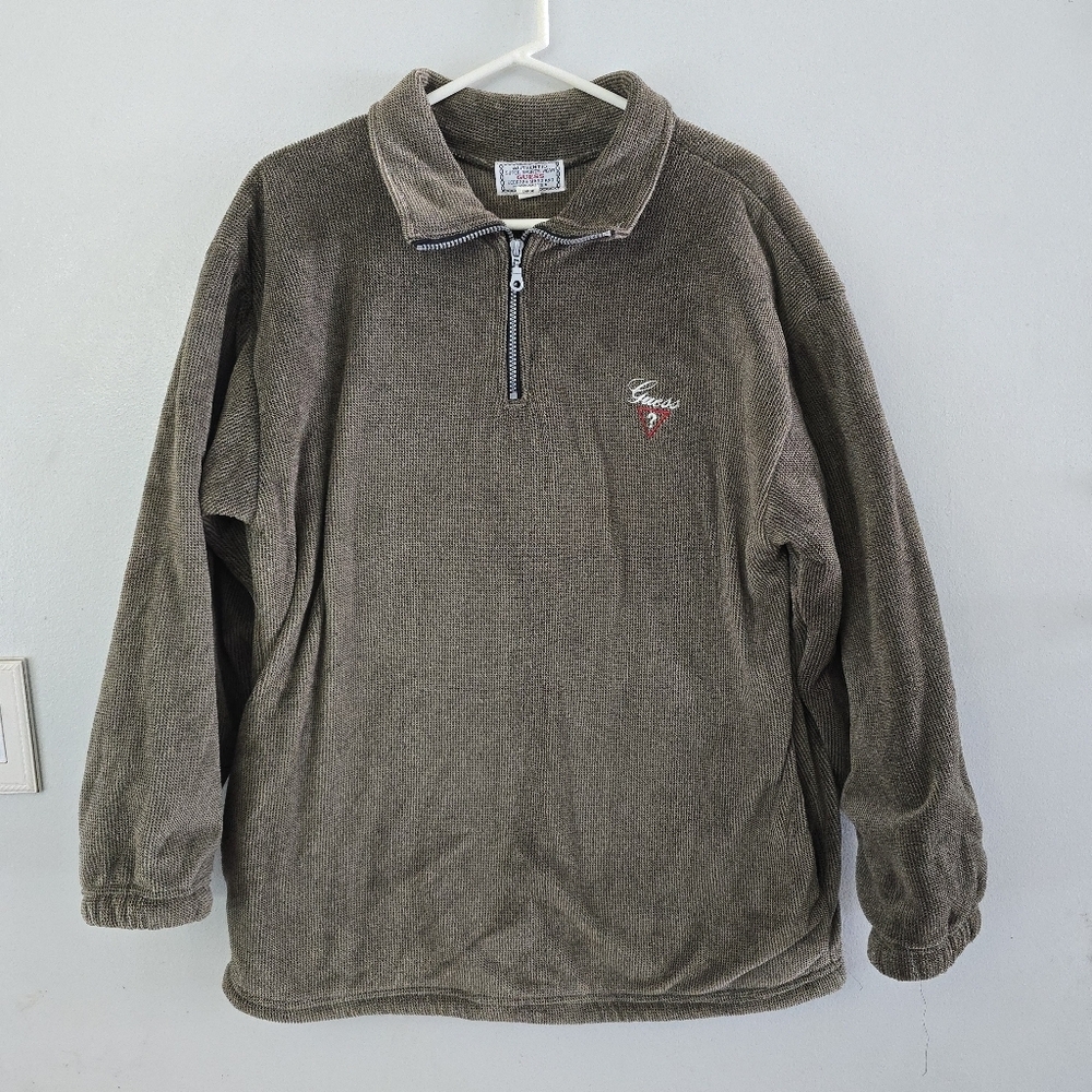 Vintage 90s Guess Super Sportswear 1/4 Zip Sweater Size Large USA Fuzzy
